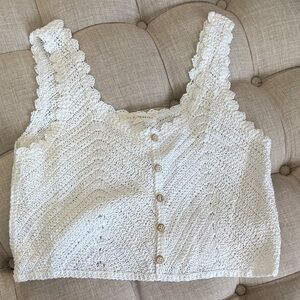 La Hearts Cream Crochet Button-Front Camisole